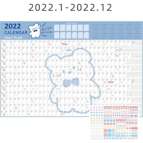 2022 Year 365 Days Cute Rabbit Bear Wall Calendar Creative DIY Daily Weekly Schedule Planner Memo Agenda Organizer