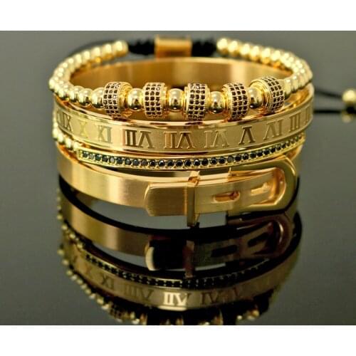 4Pcs/Set Hot Men Titanium Steel Roman Numeral Bracelet Horseshoe Buckle Bangles Pulseira Bileklik Luxury Handmade Jewelry