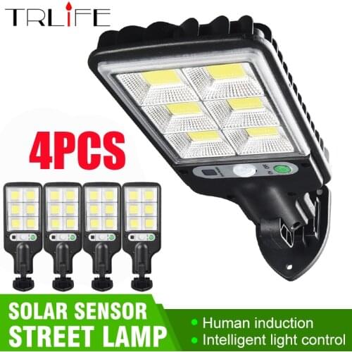 4PCS LED Street Light 128 COB Outdoor Solar light Spotlight IP65 Waterproof Wall Light Garden Road Street Pathway Spot Light