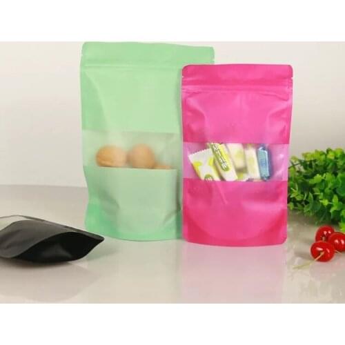 50pcs Black/Rosy/Green Stand up Frosted Window Plastic Ziplock Bag Wedding Gift Coffee Beans Snack Nuts Storage Bag
