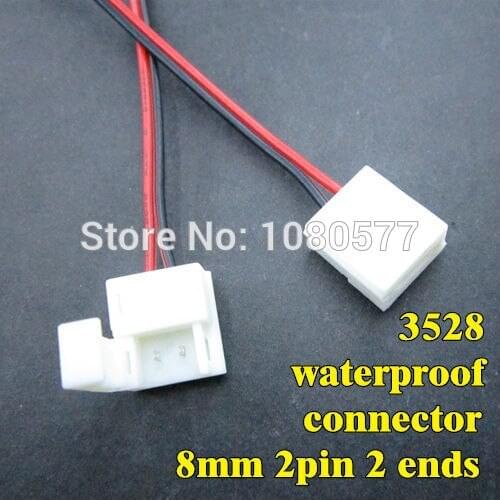 50pcs/lot 8mm 2pin 3528 led strip waterproof connector 2 ends connector for single color led strip