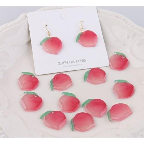 2020 Fruit style 50pcs/lot color print cartoon peach shape resin beads diy jewelry earring/garment pendant accessory