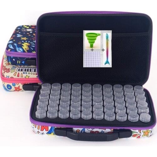 60 Bottles Diamond Painting Box Tool Container Storage Box Carry Case Holder Hand Bag Zipper Design Shockproof Durable
