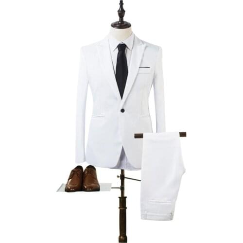 White Solid Mens Dress Blazers One Button Slim Thin Blazer Suit Wedding Business Costume Homme Casual 2 Piece Men Clothing