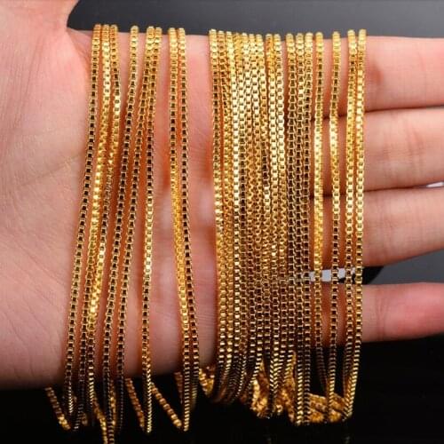 12pcs Gold/Silver Color Metal Box Chain Necklace Lobster Clasp 50cm Length Simple Necklace Chain DIY Jewelry Width 1.5mm