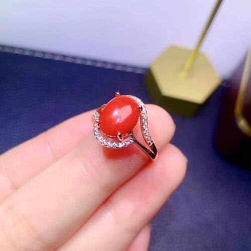 Chrame Silver Red Coral Ring for Party 8mm*10mm Natural Precious Coral Silver Ring Solid 925 Silver Red Coral Jewelry