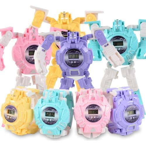Kids Cartoon Robot Watch Digital Deformed Electronic Robot Watch Toys 2 In 1 Deformation Robot Watch Toys Boys Girls Wristwatch