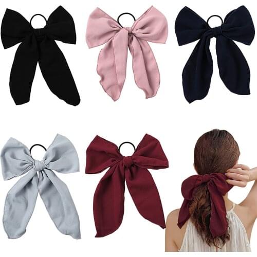 Elegant Chiffon Scrunchie Scarf Bowknot Ponytair Hair Ties Solid Color Elastic Hair Bands Hairbands For Women Hair Accessories