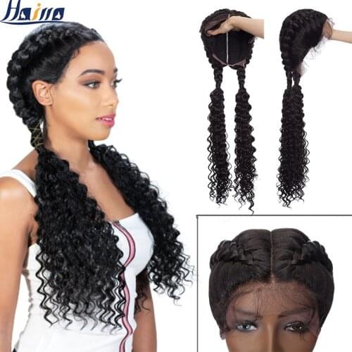 HAIRRO 25 Inches Braided Wigs Synthetic Lace Front Wig For Black Women Lace Wigs With Baby Hair Box Braid Wig With Curly Ends