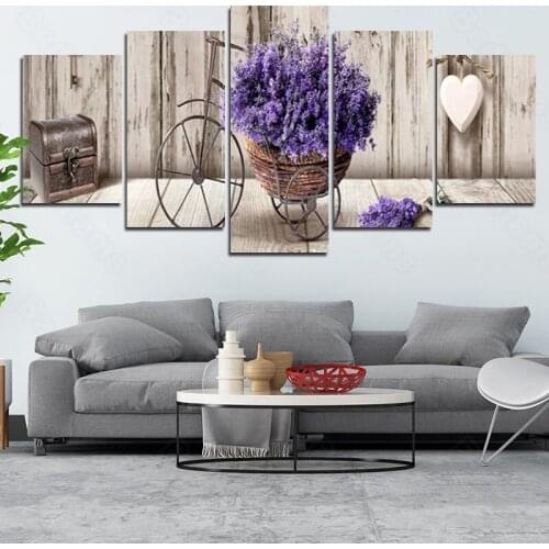 Canvas Frameless Painting Home Decoration Poster Bicycle Lavender Still Life Painting Art Fan Living Room Art Wall Stickers