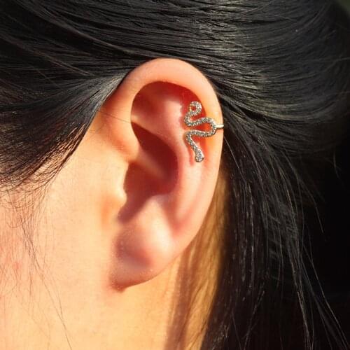 Fake Cartilage No Pierced Ear Cuffs for Women Charm Snake Gold Color CZ Clip Earrings Statement Earcuffs Jewelry