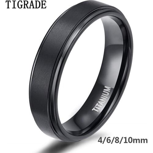 Tigrade Black Titanium Ring For Men Wedding Engagement Jewelry Band 4/6/8/10 mm Cool Dark Classic Unisex Ring Female Size 4-15
