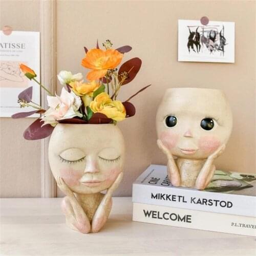 Creativity Flowerpot Outdoor Landscape Figure Flower Pot Cute Desktop Vintage Plant Potted Floor Simple Figure Statue