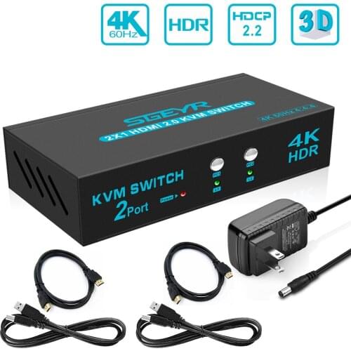KVM Switch HDMI 2 Port Box SGEYR USB HDMI Switch for 2 Computers Share Keyboard Mouse Printer and Monitor,Support UHD 4K@60Hz