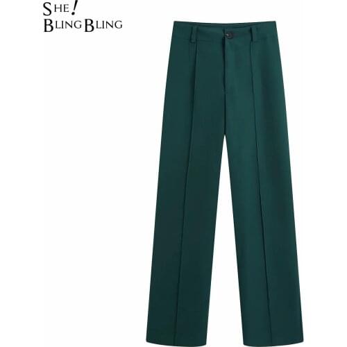 SheBlingBling ZA OL Summer Casual Women Straight Pants High Waist Office Lady Suit Pants Female Career Pant Pink Green Blue Thin