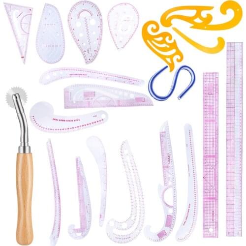 LMDZ 21pcs French Metric Ruler Plastic Curve Shaped Grading Rulers for Sewing Dressmaking Pattern Leather DIY and Clothing