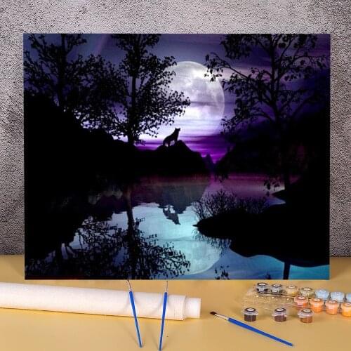 Moon And Wolf Paint By Numbers Package Oil Paints 50*70 Oil Painting Home Decoration Crafts For Adults Handicraft Art