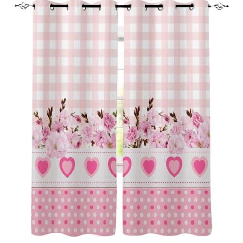 Love Flower Pink Plaid Curtains For Bedroom Living Room Modern Kitchen Windows Curtain Home Decoration Drapes