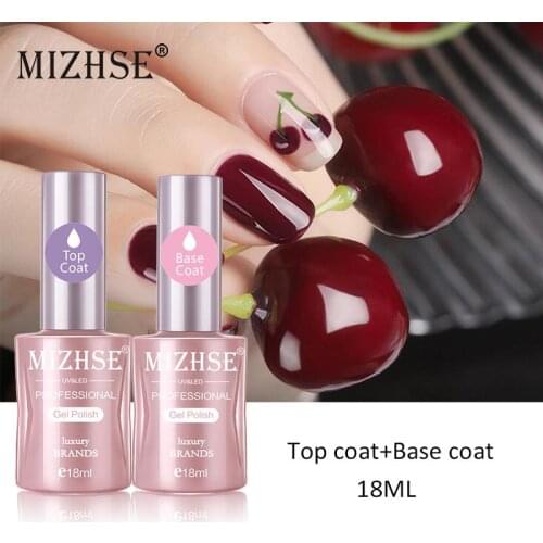 MIZHSE 18ml Top and Base Nail Gel Coat 1 Set UV Soak Off Basecoat and Top Coat High Capacity Long Lasting for Nail Manicure
