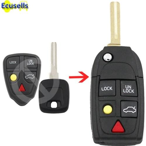 Modified Replacement Shell Folding Flip Remote Key Case Fob 5 Button For Volvo S60 S70 S80 S90 V70