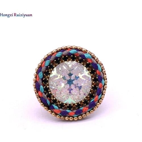 Fashion ring bohemian style handmade round rings for women charm snowflake rhinestone ring fashion friendship jewelry gift