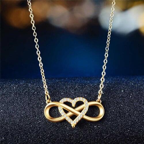 Fashion Romantic Rose Gold Silver Colour Infinite Love Necklace Classic Infinity Symbol Love Heart CZ Necklace