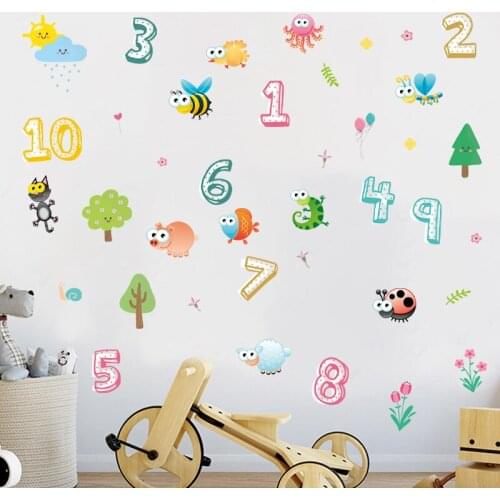 Cartoon Animals Numbers Wallpaper Creative Kids Bedroom Decorative Decals Self Adhesive Childrens Bedroom Wall Murals