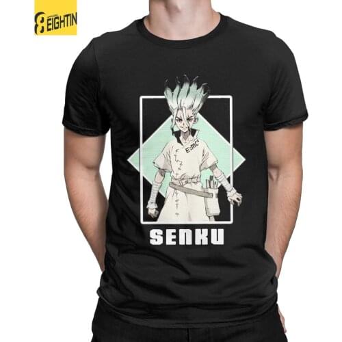 Dr Stone Senku Ishigami Anime T-Shirt for Men Creative 100% Cotton Tee Shirt Round Neck Short Sleeve T Shirts 6XL Clothing