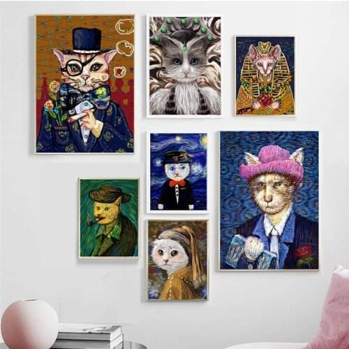 Wall Art Canvas Painting Cat Famous Oil Painting Vintage Nordic Posters And Prints Decoration Wall Pictures For Living Room