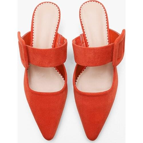 2020 New European and American Buckle High Heel Hollow Sandals Womens Pointed Shallow Mouth Slim Heels Womens Shoes