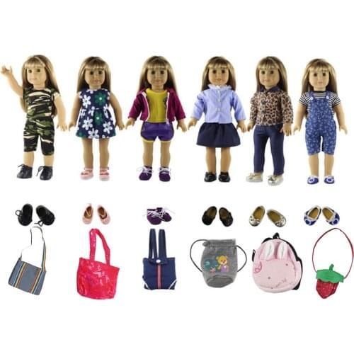 New Style 6 Set Doll Clothes +3 Pairs Random Shoes+3 Random Bags for 18 inch American Doll Princess Costumes Outfit