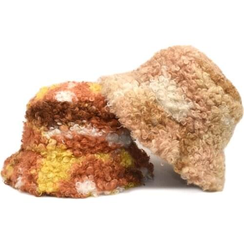 Bucket hat new winter basin hat tie-dye lamb wool trend female thickened fisherman hat autumn and winter кепка женская