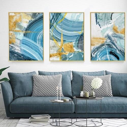 Modern Abstract Texture Poster Gold Blue White Nordic Wall Art Print Picture Canvas Painting Living Room Decoretion Home Decor