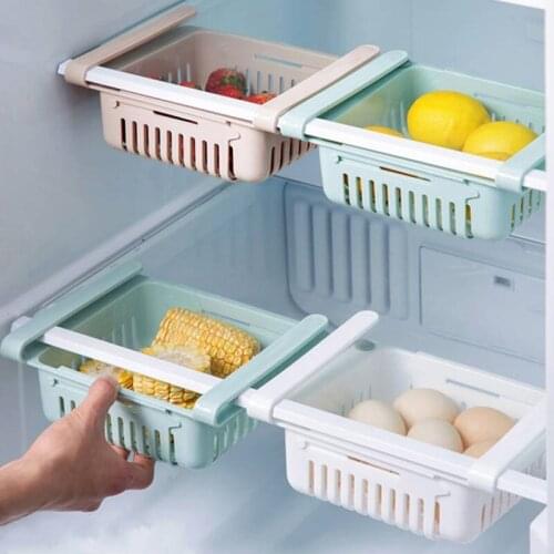 Stretchable Refrigerator Organizer Drawer Basket Refrigerator Pull-out Drawers Fresh Spacer Layer Spacer Sort Storage Rack Tool