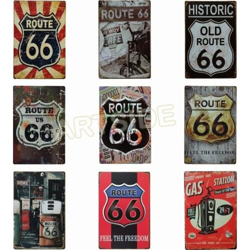 Route 66 Metal Signs Vintage Gas Station Retro Tin Signs Wall Hanging Decor Signs For Home Pub Bar