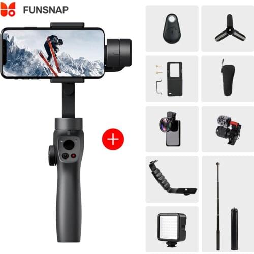 Funsnap 3 axis Handheld Gimbal Stabilizer Track Focus Pull&Zoom for Wireless Bluetooth Tracking Action Camera Gimbal Smartphone
