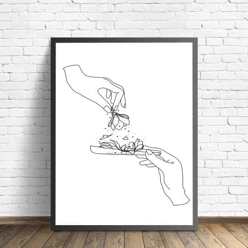 Line Art Drawing Weed Herbs Addiction Canvas Painting Weed Wall Pictures for Living Room Smokers Herbal Leaf Posters and Prints