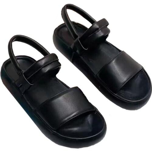 Sandals Female Flat With Cowhide Leather Fashion and Comfortable European Style Shoes in Summer Solid Classical Designed