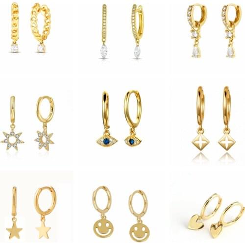 925 Sterling Silver Ear Buckle Ladies Devils Eye Crystal Gem Pendant Hoop Earrings European And American Style Fashion Jewelry