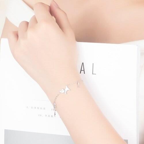 Cute cat love fish Girl wrap bracelet fashion 925 sterling silver Link Bracelet simple Woman silver jewelry birthday present