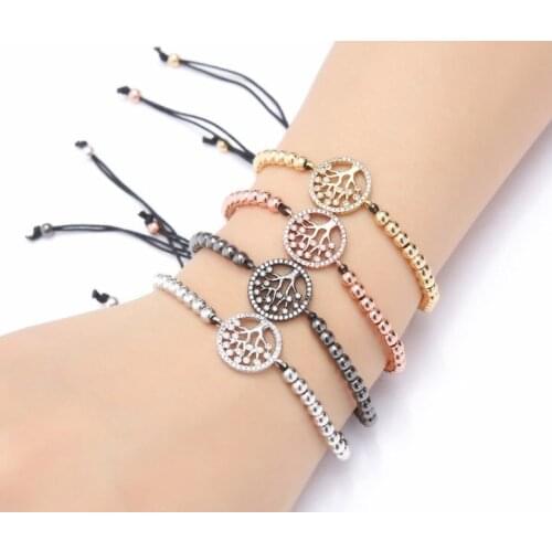 Gold silver micro pave cz Cubic Zirconia rope adjusted Copper Beads Bracelet lift tree hgfg34 Charm Braided Bangles Women