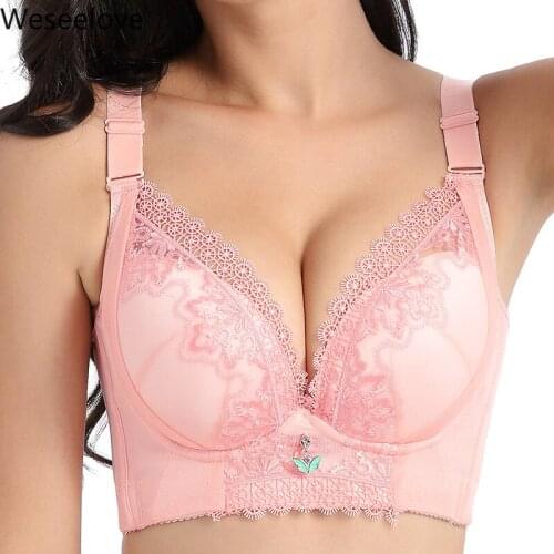 Weseelove Plus Size Women Thin Bra Without Steel Ring Large Cup Bras Push Up Women Sexy Soutien Gorge Adjustable Underwear M14-1