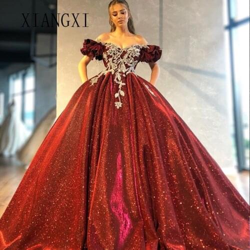 Vestido De Festa Burgundy Evening Dresses Long Hand-Beaded Ball Gown Off The Shoulder Evening Dress Formal Gowns Robe de soiree