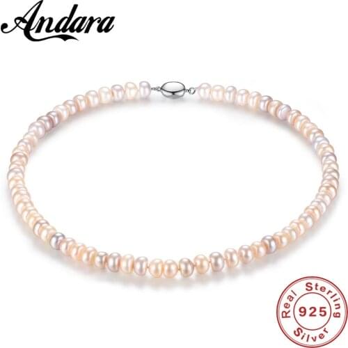 Genuine 8-9mm Natural Freshwater Pearl Necklace 925 Sterling Silver Pink+Purple Mix Color Pearl Choker for Women