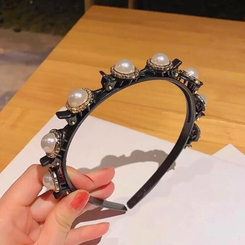 2021korean Rhinestone Fashion Pearl Headbands Double Bangs Hairstyle Hairpin Headband Braided Double Layer Twist Plait Headbands