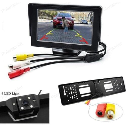 2in1 4.3" TFT Car Parking Monitor with 4 LED Night Vision European Russia License Plate Frame Rearview Camera