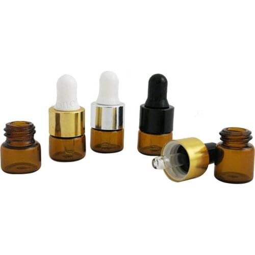 300pcs/lot 1ml Amber Small Glass Dropper Bottles For Essential Oils Mini Test Sample Bottles Vials Containers Wholesale