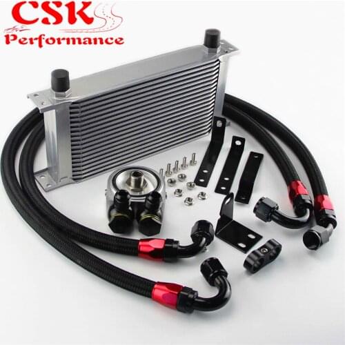 Aluminum 19 Row Engine Oil Cooler w/ Filter Adapter Kit Fits For S2000 F20 F22 AP1 AP2 00-04 F20C 2.0L 05-09 Silve/Black