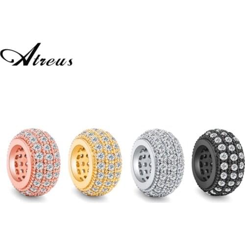 Atreus 5pcs/lot 8mm Round Big Hole Copper Beads Micro Pave White Cubic Zirconia Beads Charms For Jewelry Making DIY Accessories