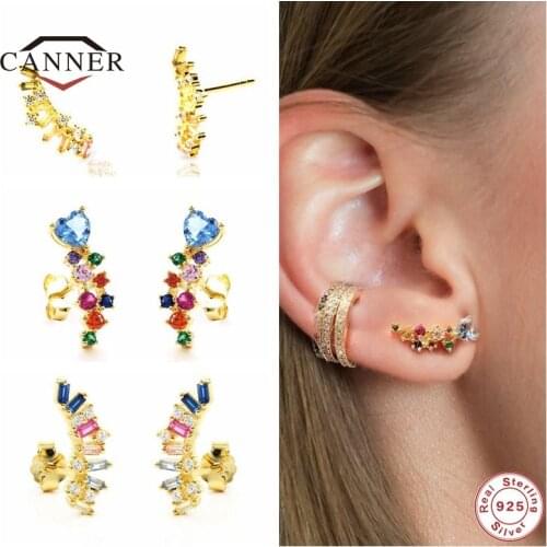 CANNER Exquisite Ear Studs 925 Sterling Silver 18k Gold Plated Small Stud Earring Piercing Cartilage Earrings for Women Jewelry